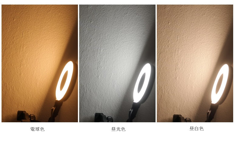 動画撮影用　円形LEDライト+マイクスタンド+タブレットスタンド/USB電源(9cm)