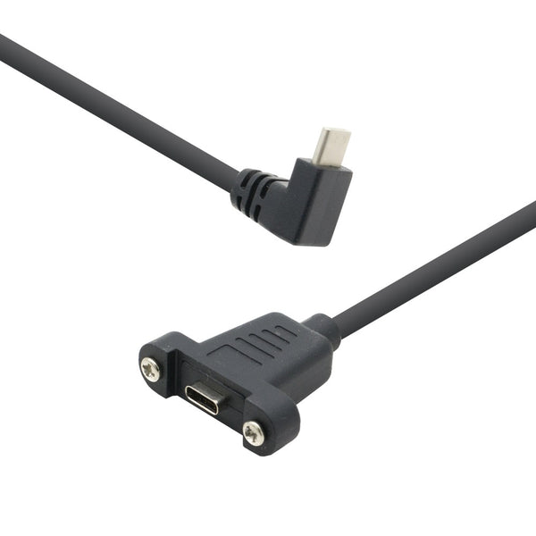 USB 3.1（Type C）延長ケーブル(オス：前面90°L型)メス：ねじ止め可能)、30cm