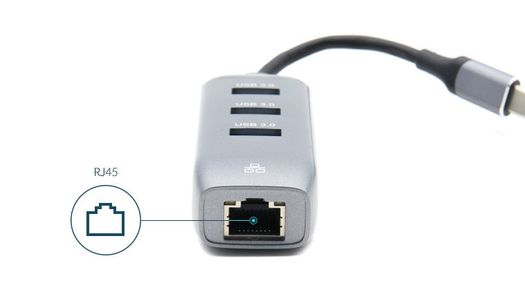 USB 3.1（Type C）3ポートハブ+LAN(RJ45) ポートコンバータ