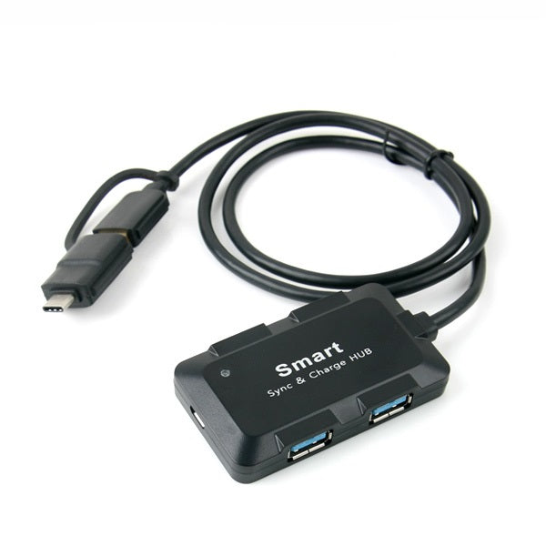 USBハブ3.0、（4P/外部電源不要）ブラック、Cタイプジェンダー/補助電源ポート、USB