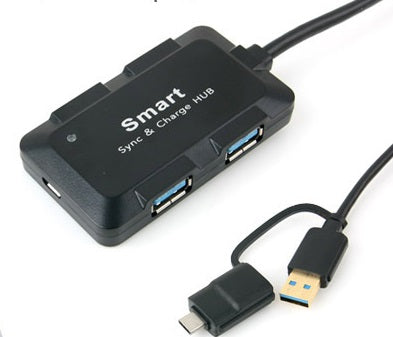 USBハブ3.0、（4P/外部電源不要）ブラック、Cタイプジェンダー/補助電源ポート、USB