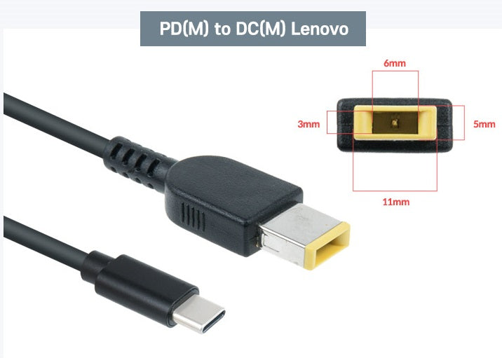 Type-C(USB 3.1) ノートブック電源変換ケーブルPD to DCジャック Lenovo用レノボ　1.5m
