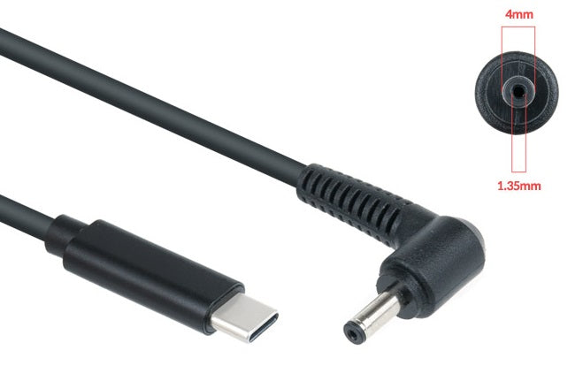 Type-C(USB 3.1)ノートブック電源変換ケーブル PD to DCジャック(オス/外径4.0mm/内径1.35mm) 充電L型 1.5m