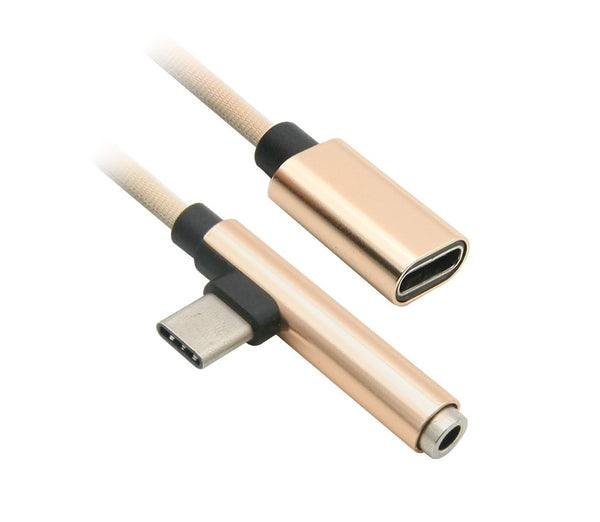 Type-C(USB 3.1)充電音声変換ケーブル[Type-C - 3.5mm AUXジェンダー]15cm ゴールド